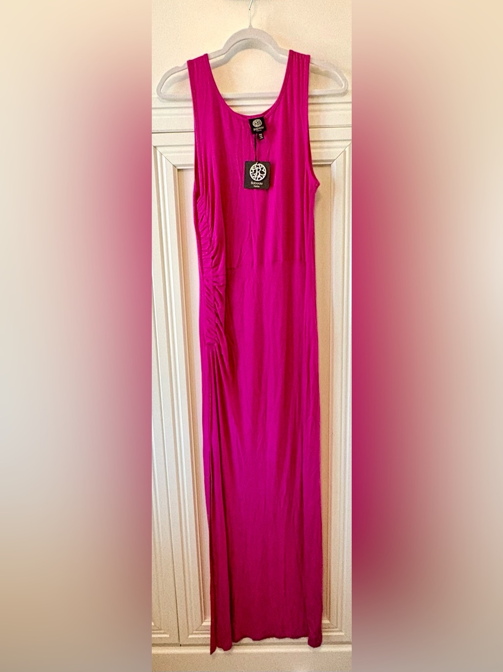 💕 BOBOOU MAGENTA MAXI DRESS OR SWIMSUIT COVER WITH ROUCHED SIDE DETAIL - NEW 💕